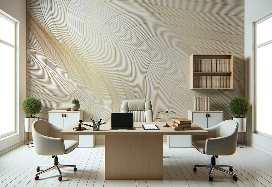 کاغذ دیواری سه بعدی دفتر وکالت طرح موجهای طلایی
